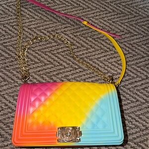Colorful Quilted Crossbody Bag with Chain Strap
